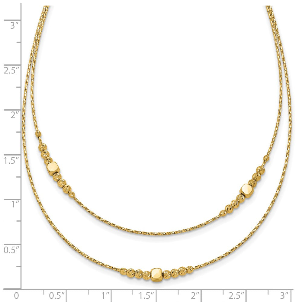14K Yellow Gold Polished D/C Beaded 2 Strand W/ .75In Ext Necklace