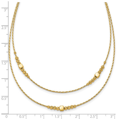 14K Yellow Gold Polished D/C Beaded 2 Strand W/ .75In Ext Necklace
