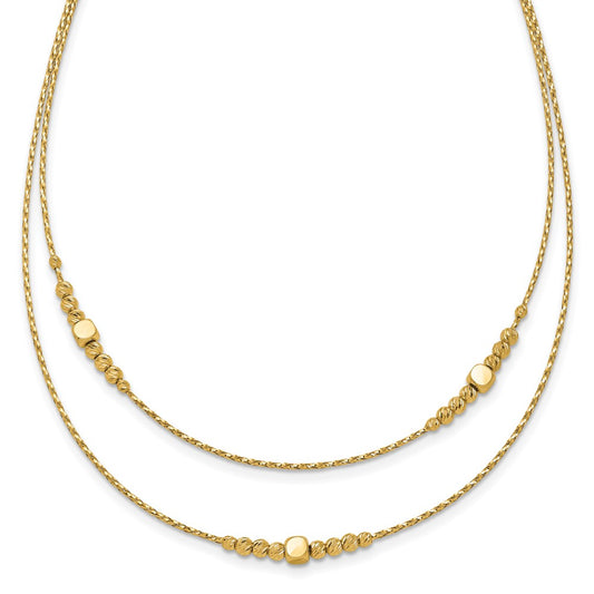 14K Yellow Gold Polished D/C Beaded 2 Strand W/ .75In Ext Necklace