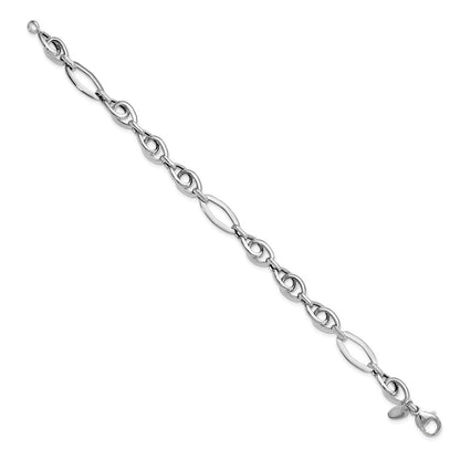 14K White Gold Polished Textured Fancy Link Bracelet