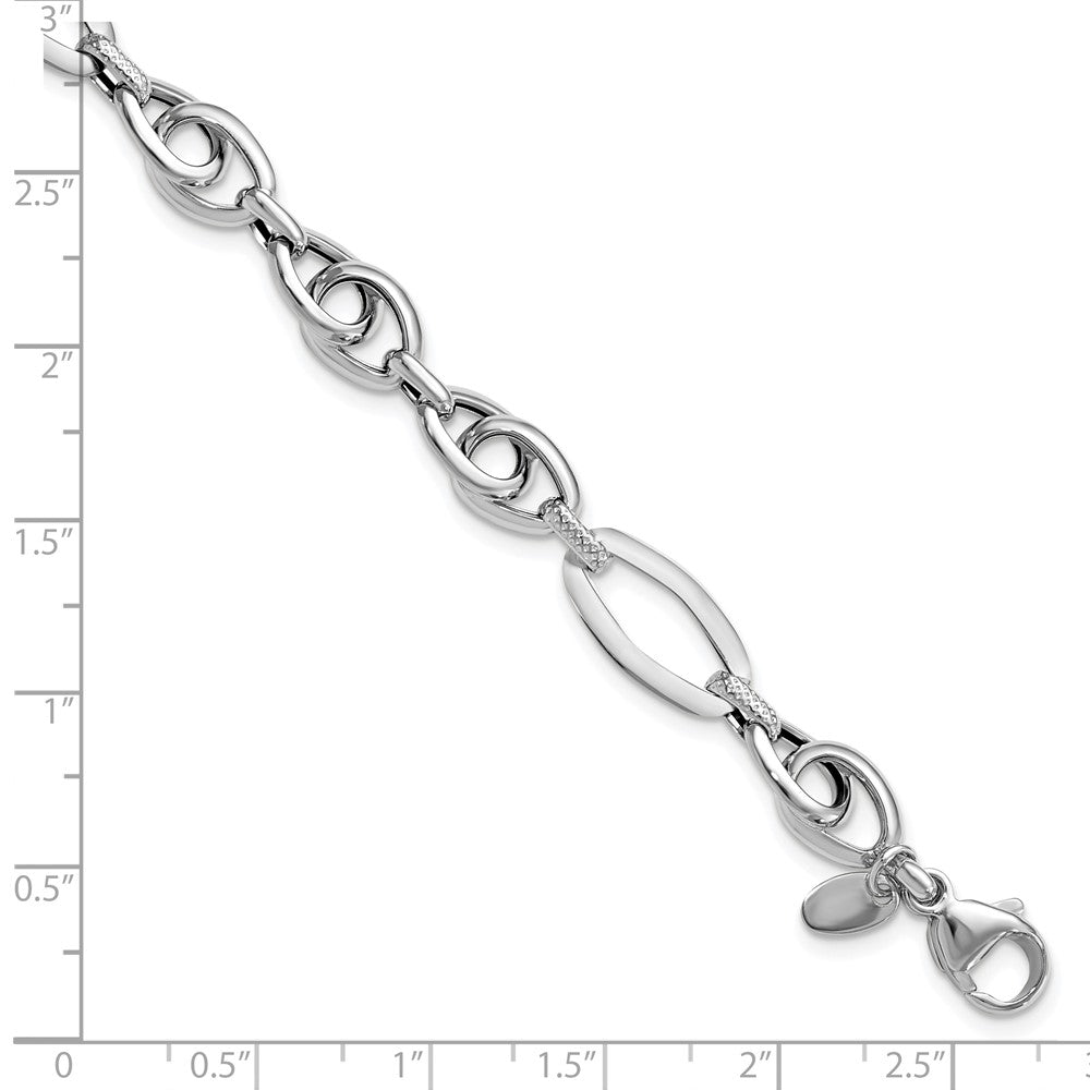 14K White Gold Polished Textured Fancy Link Bracelet