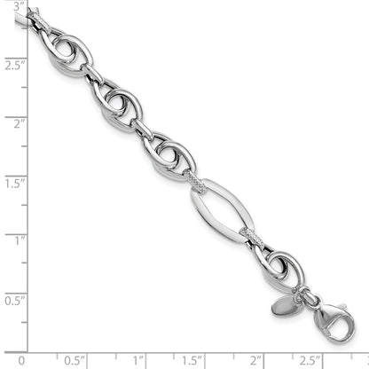 14K White Gold Polished Textured Fancy Link Bracelet