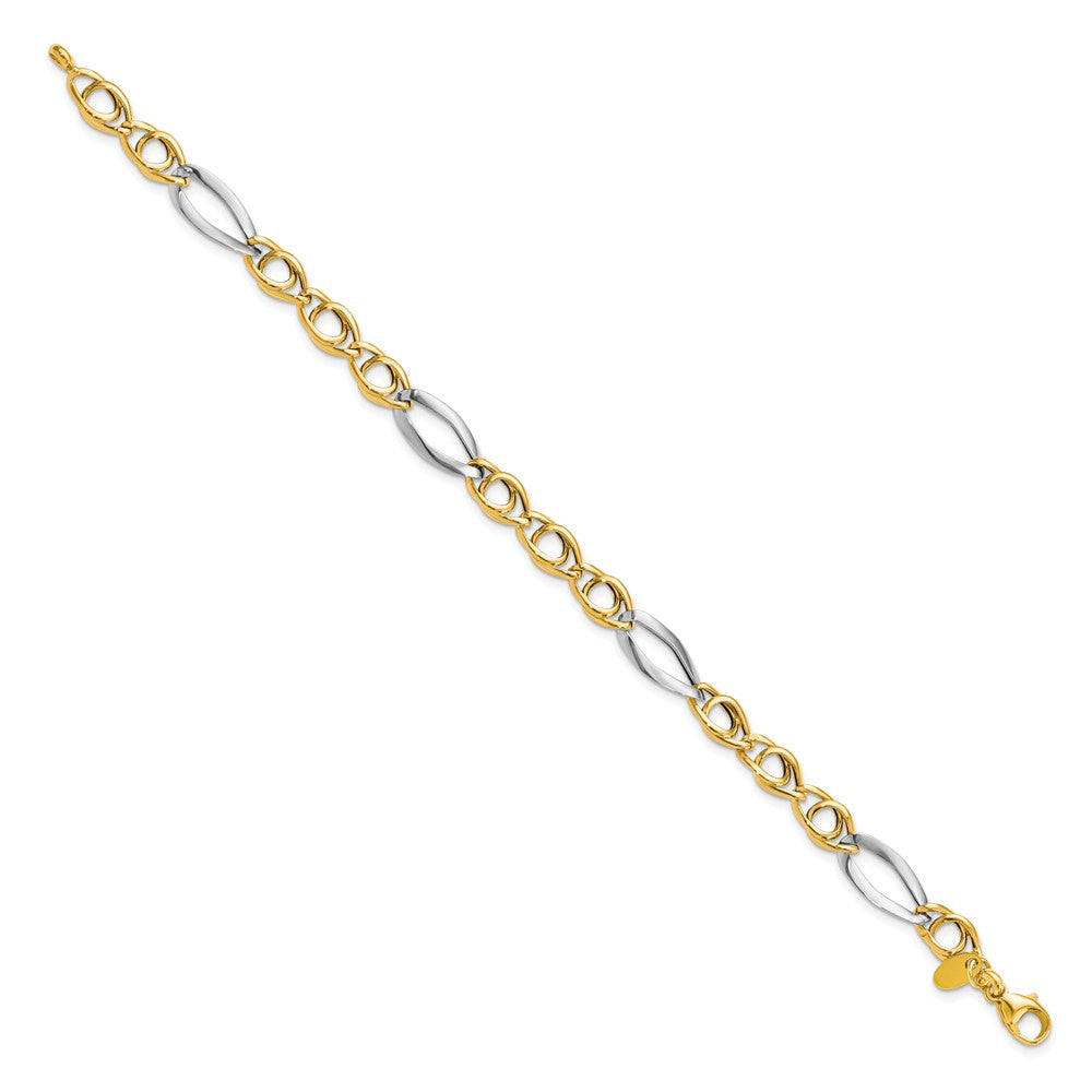 14K Yellow & Rhodium Fancy Link Bracelet