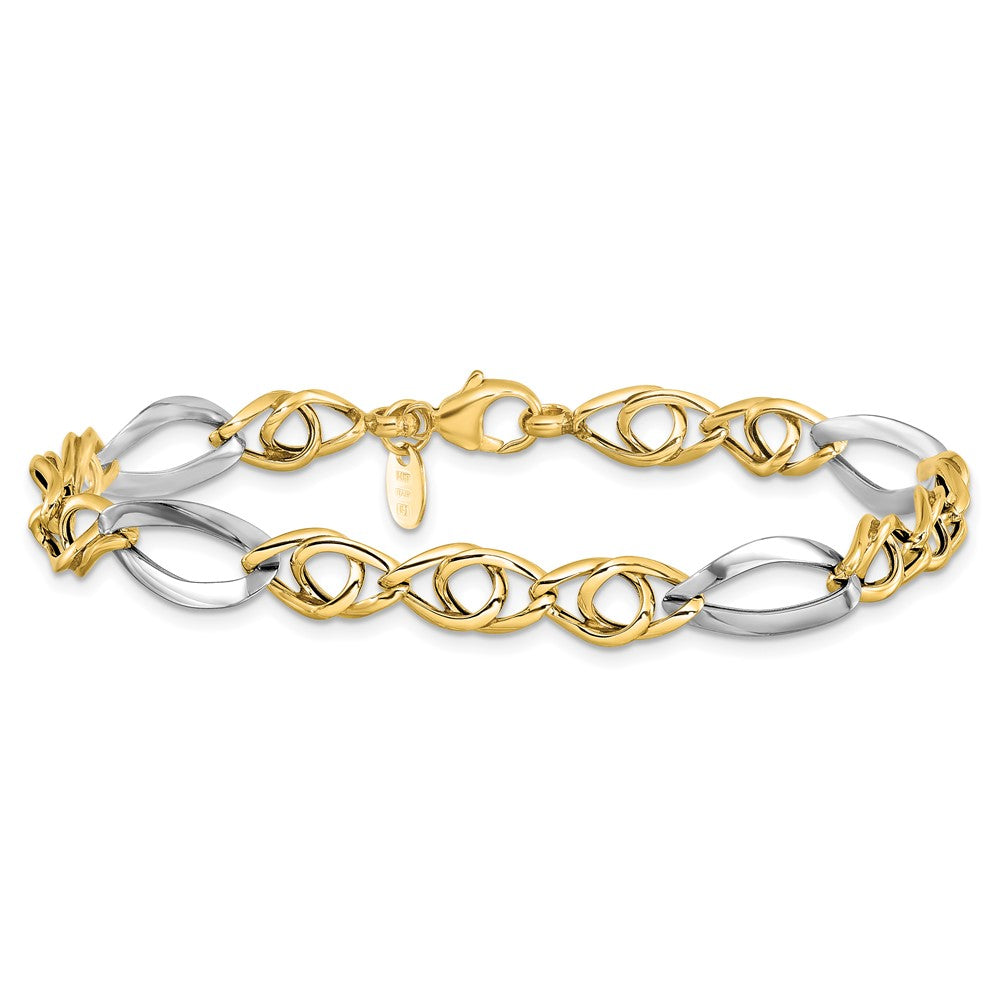 14K Yellow & Rhodium Fancy Link Bracelet