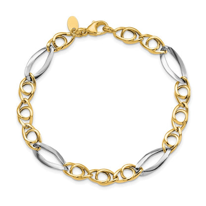 14K Yellow & Rhodium Fancy Link Bracelet