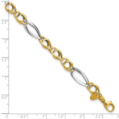 14K Yellow & Rhodium Fancy Link Bracelet