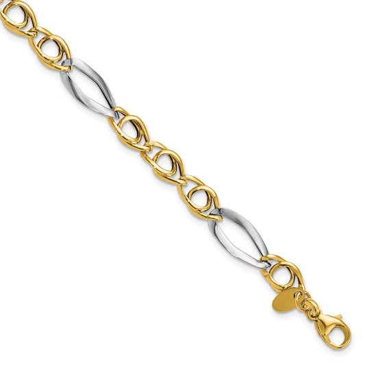 14K Yellow & Rhodium Fancy Link Bracelet