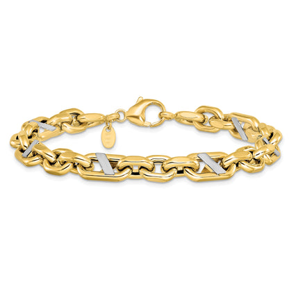 14K Yellow & Rhodium Men'S Polished Anchor Bracelet