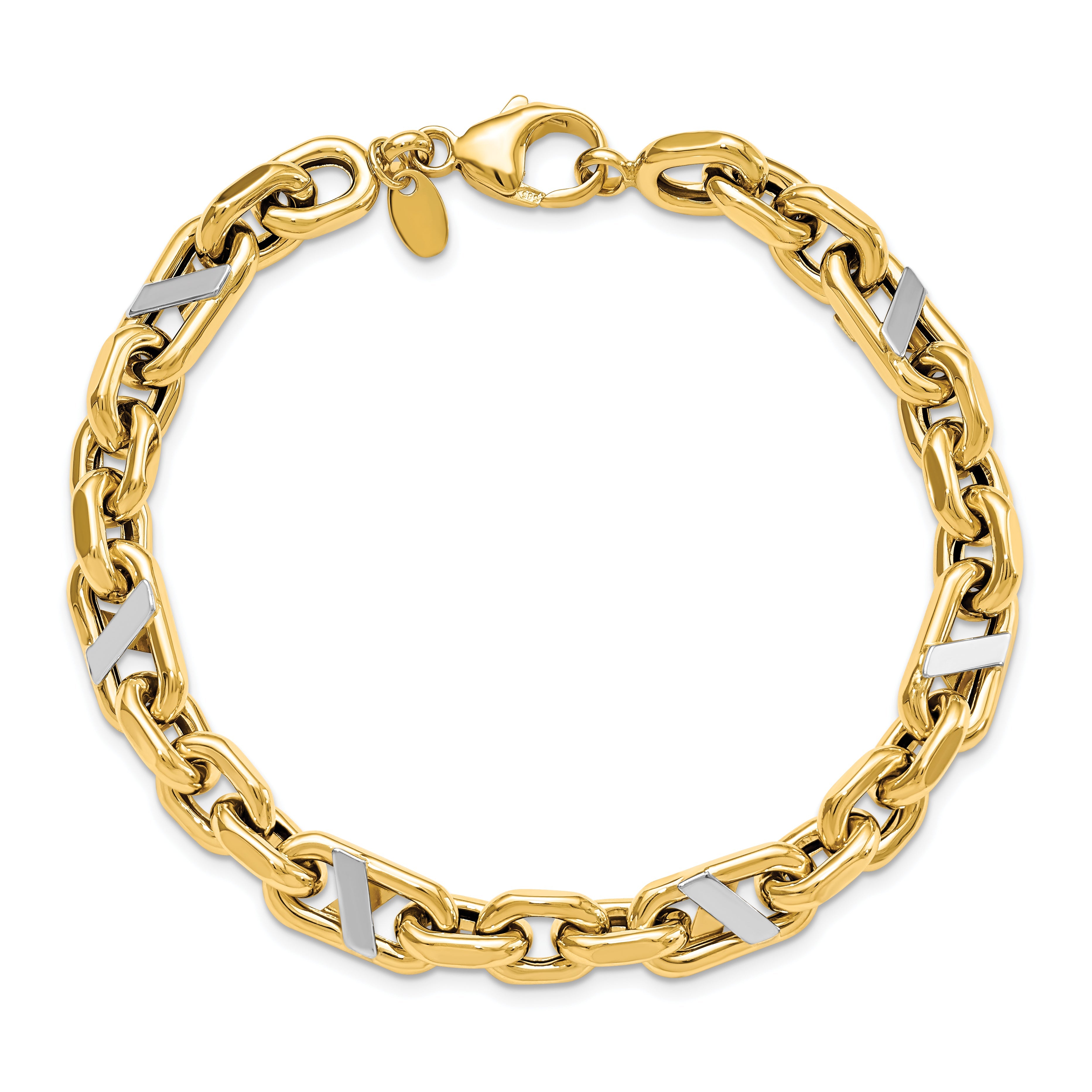 14K Yellow & Rhodium Men'S Polished Anchor Bracelet