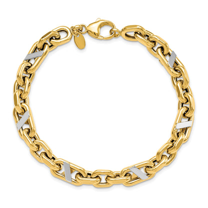 14K Yellow & Rhodium Men'S Polished Anchor Bracelet
