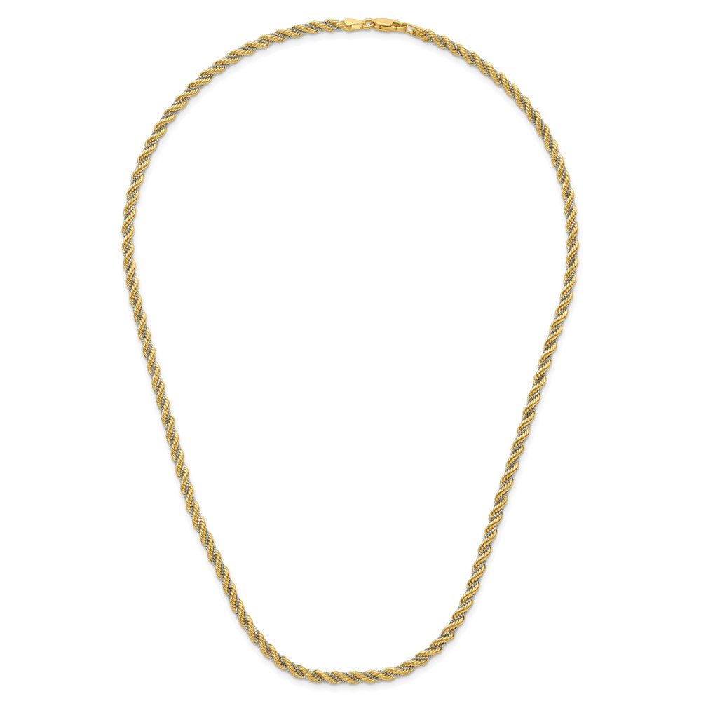 14K Two Tone Polished Textured Rope Necklace