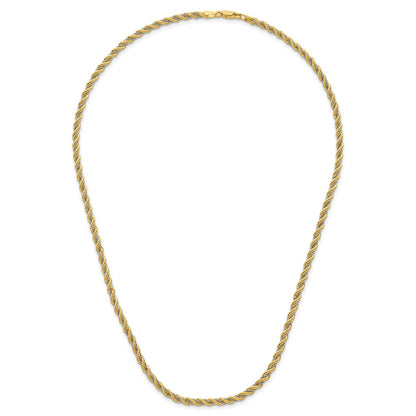 14K Two Tone Polished Textured Rope Necklace