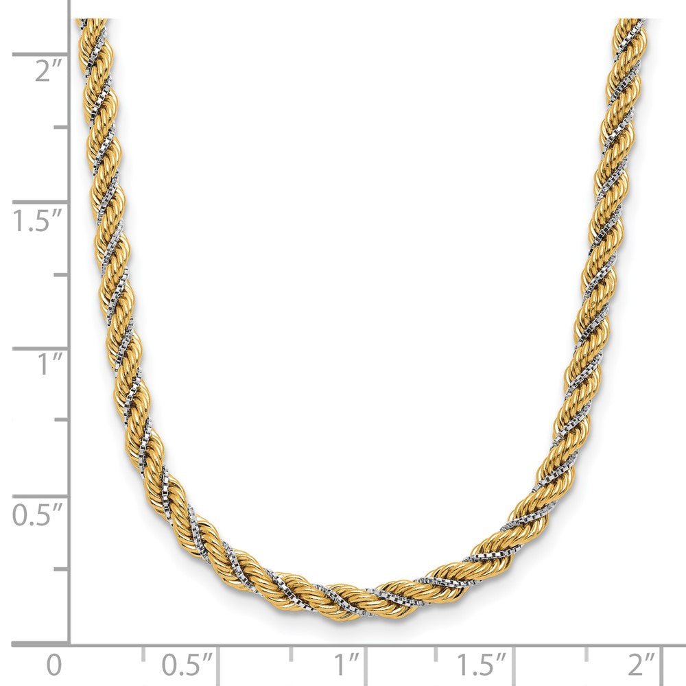 14K Two Tone Polished Textured Rope Necklace