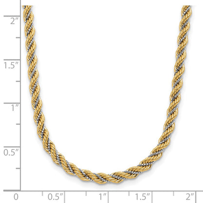 14K Two Tone Polished Textured Rope Necklace