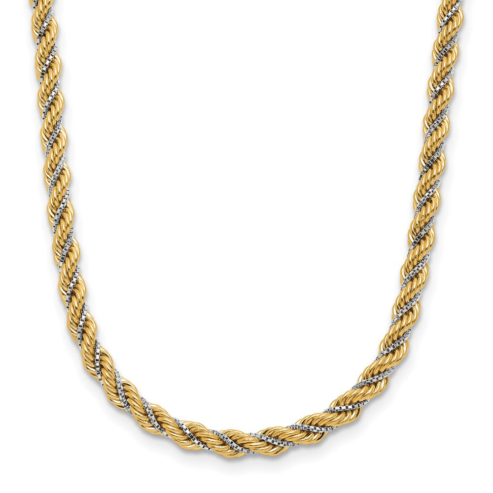 14K Two Tone Polished Textured Rope Necklace
