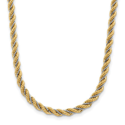 14K Two Tone Polished Textured Rope Necklace