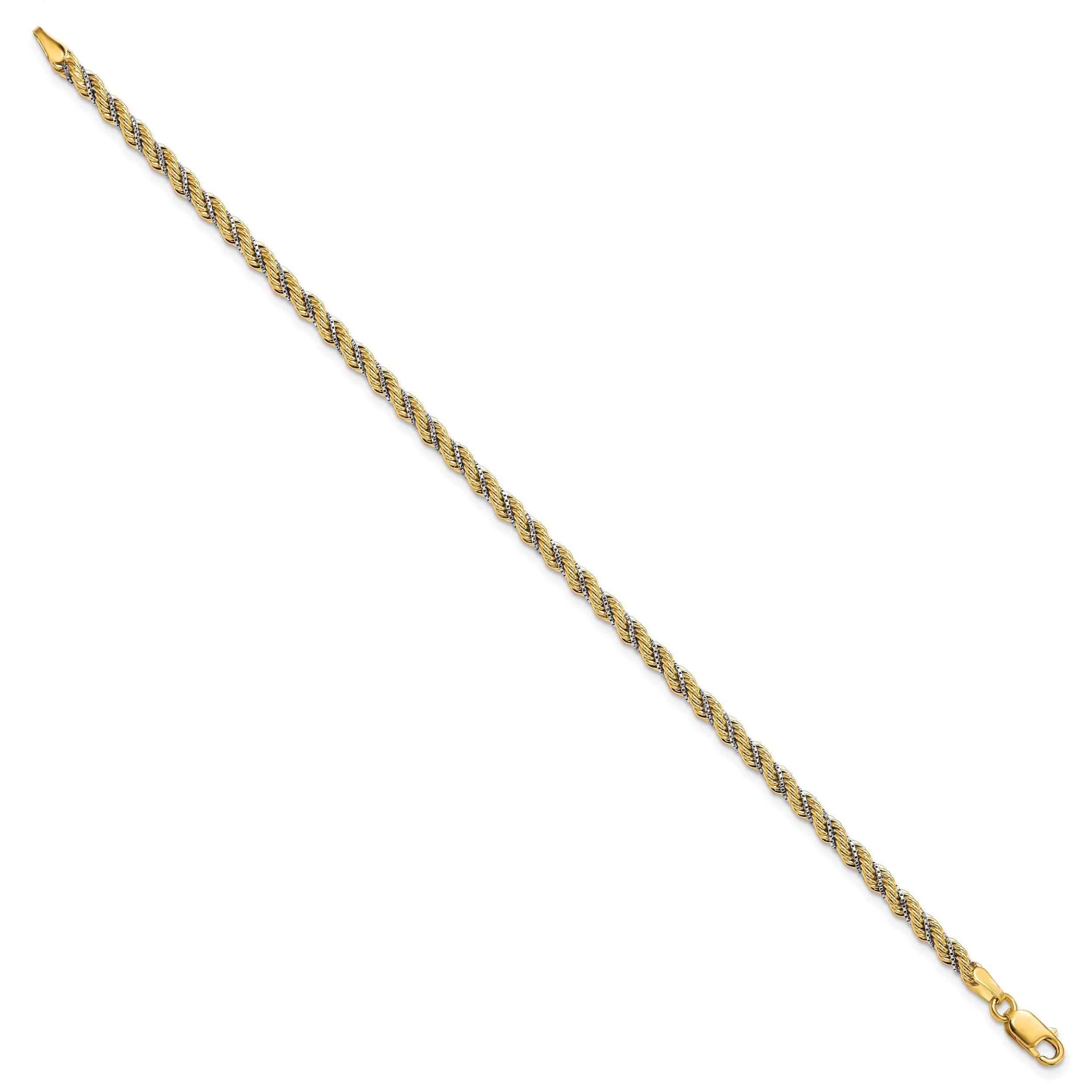 14K Two Tone Polished Textured Rope Bracelet