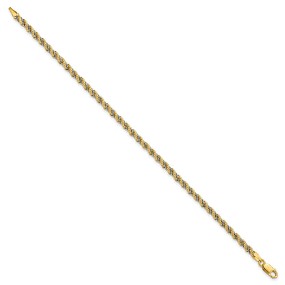 14K Two Tone Polished Textured Rope Bracelet