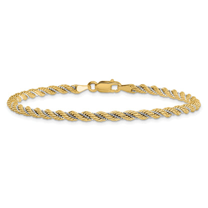 14K Two Tone Polished Textured Rope Bracelet