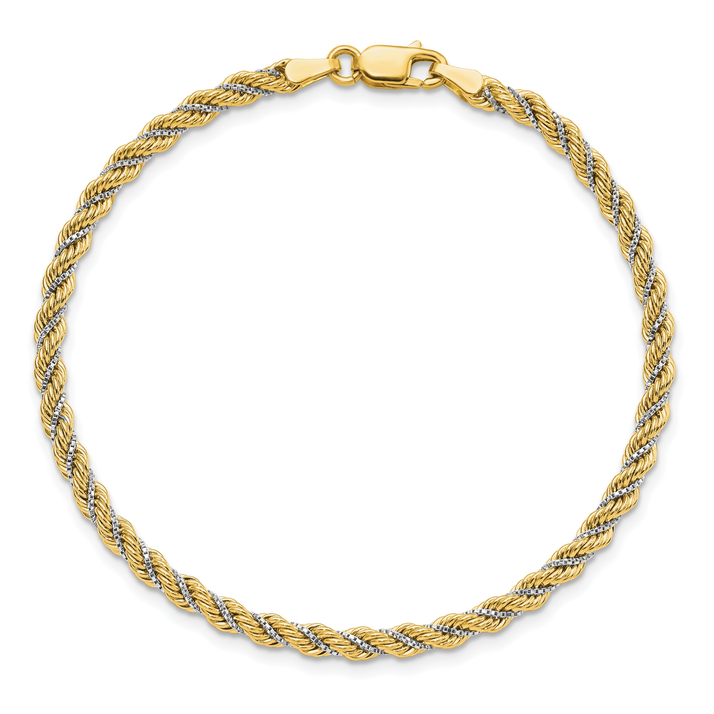 14K Two Tone Polished Textured Rope Bracelet