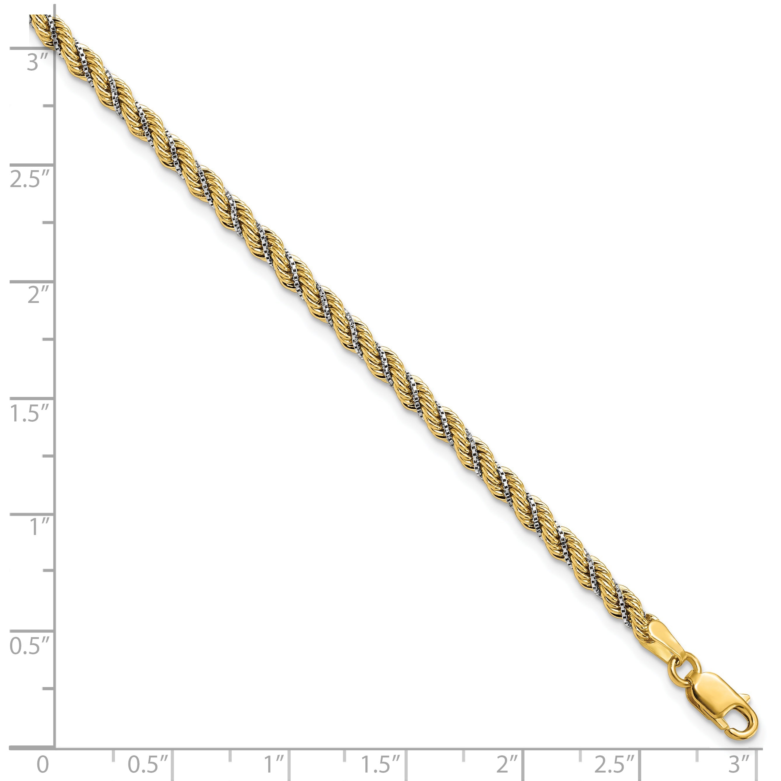 14K Two Tone Polished Textured Rope Bracelet