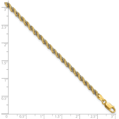 14K Two Tone Polished Textured Rope Bracelet