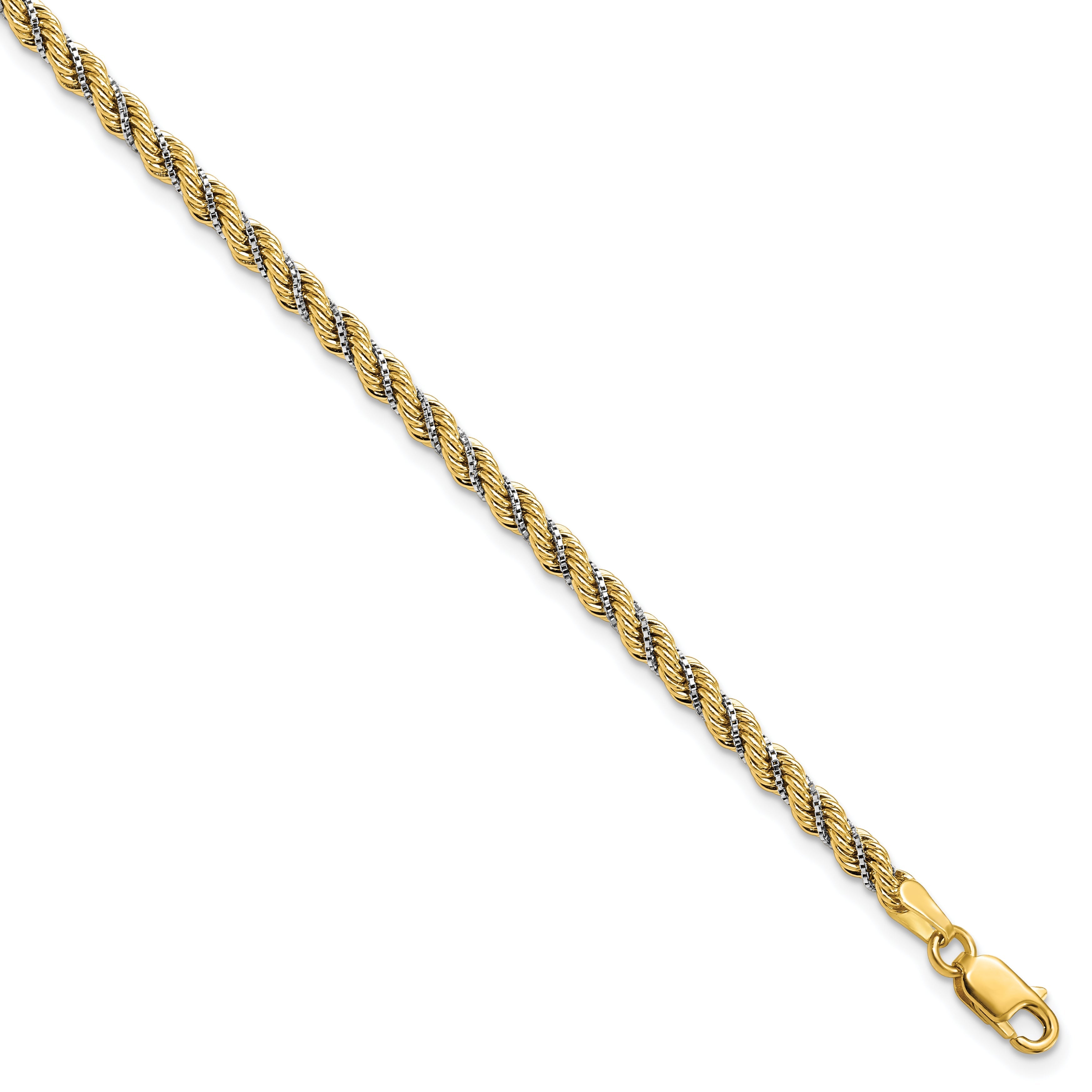 14K Two Tone Polished Textured Rope Bracelet