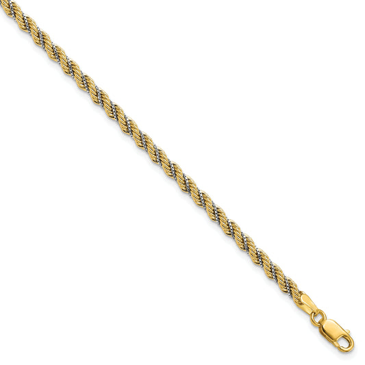 14K Two Tone Polished Textured Rope Bracelet