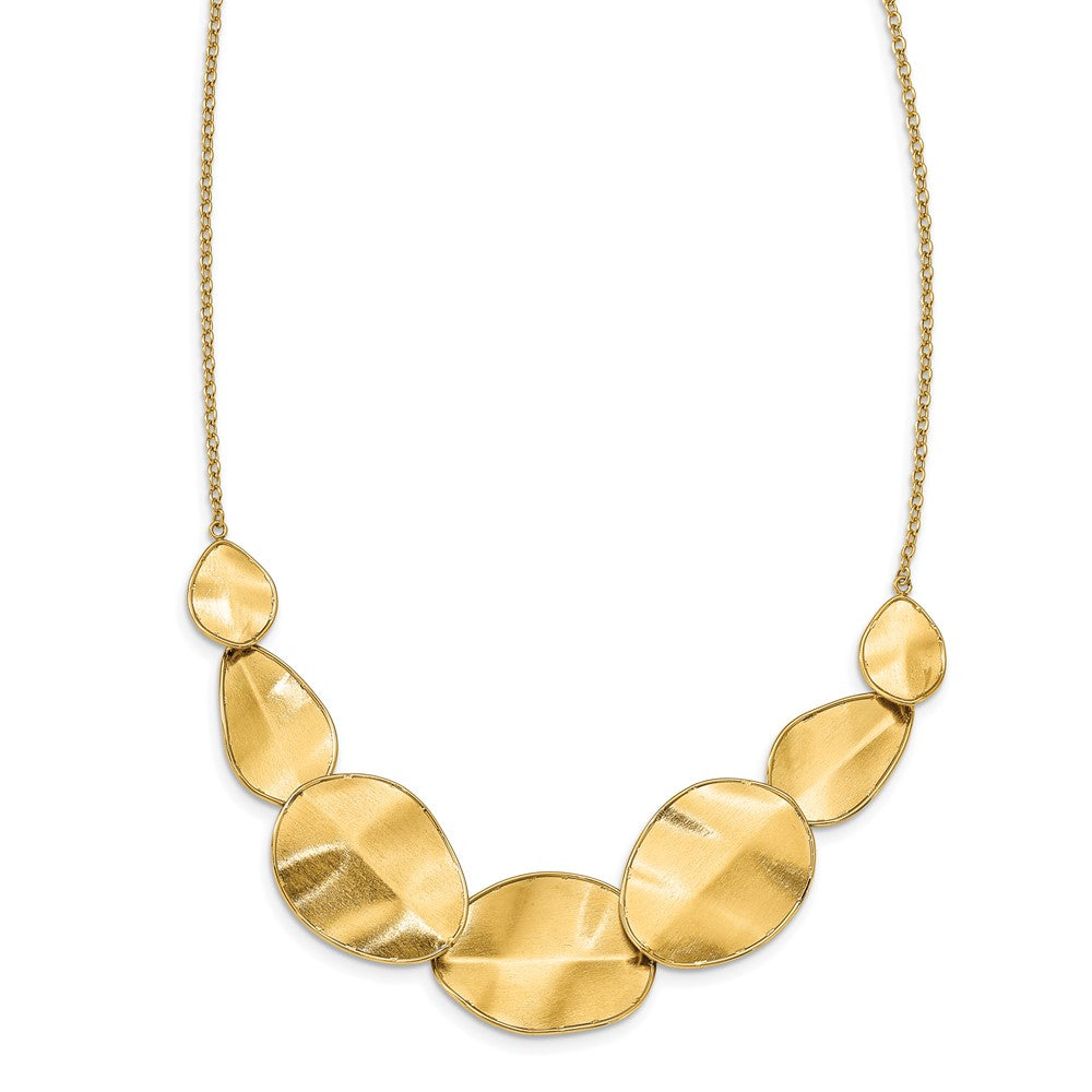 14K Yellow Gold Polished Textured W/ 2In Ext Necklace