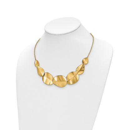 14K Yellow Gold Polished Textured W/ 2In Ext Necklace