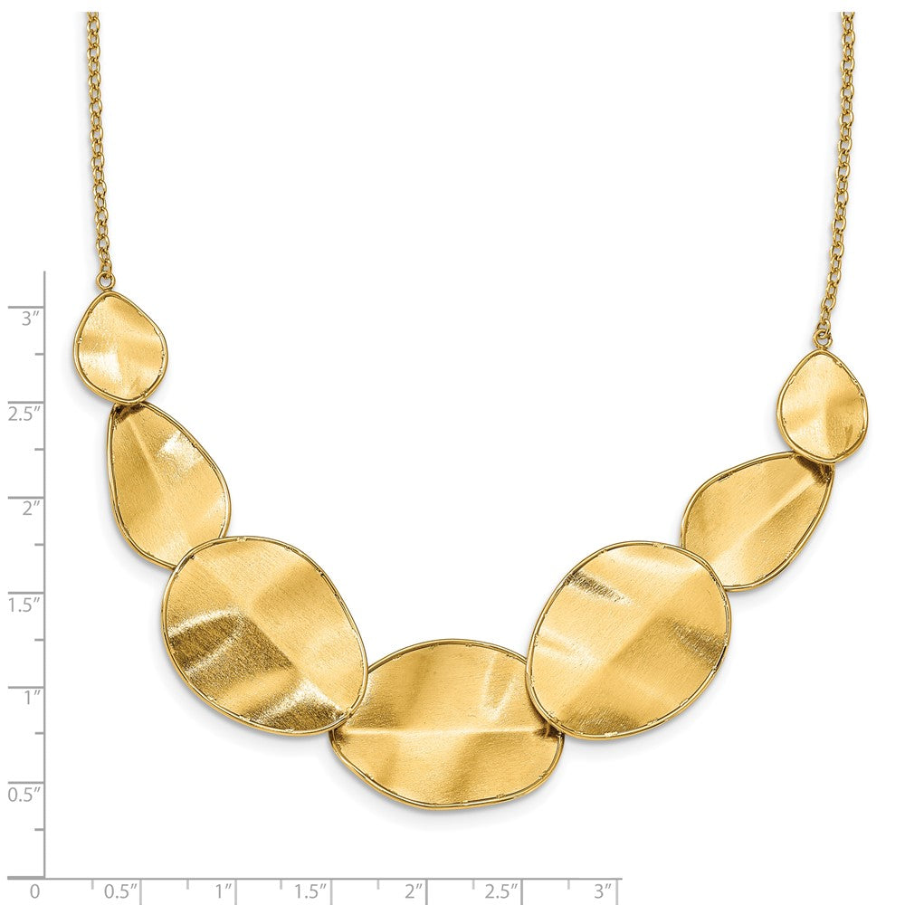 14K Yellow Gold Polished Textured W/ 2In Ext Necklace