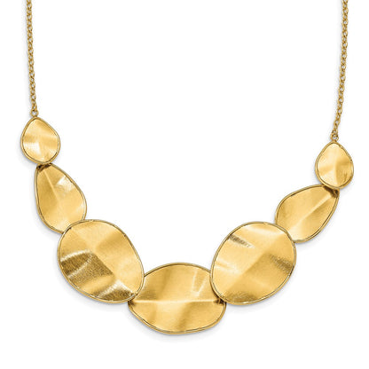 14K Yellow Gold Polished Textured W/ 2In Ext Necklace