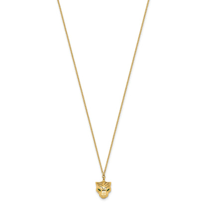 14K Yellow Gold Polished D/C Green Enamel Tiger Necklace