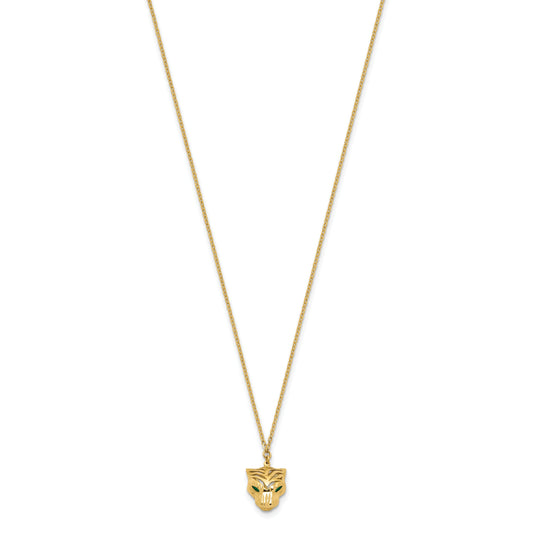 14K Yellow Gold Polished D/C Green Enamel Tiger Necklace