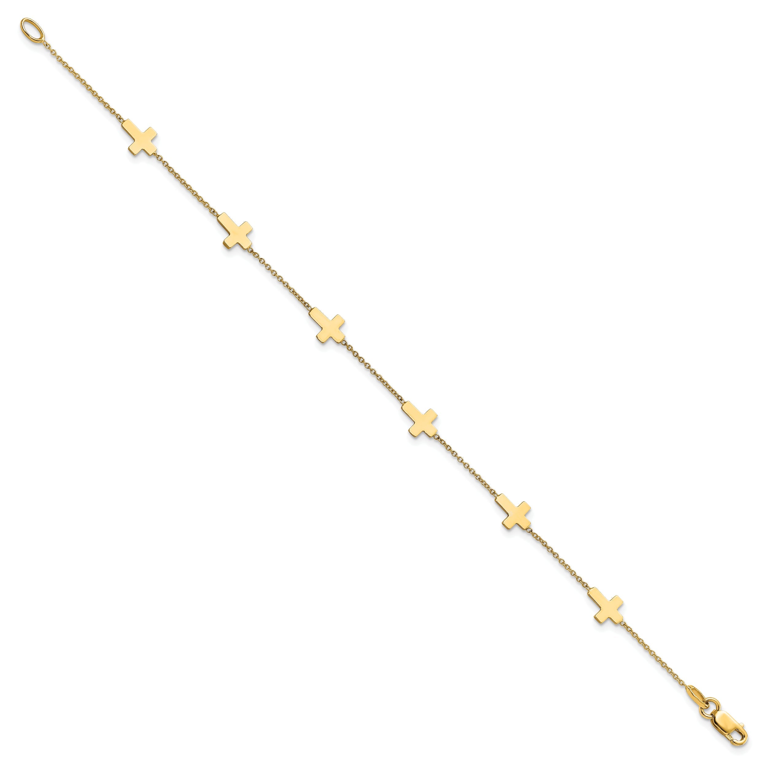 14K Yellow Gold Polished Cross Bracelet