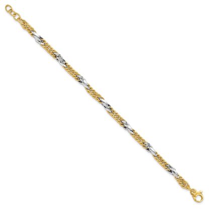 14K Two Tone Polished D/C Link W/ .5In Ext. Bracelet