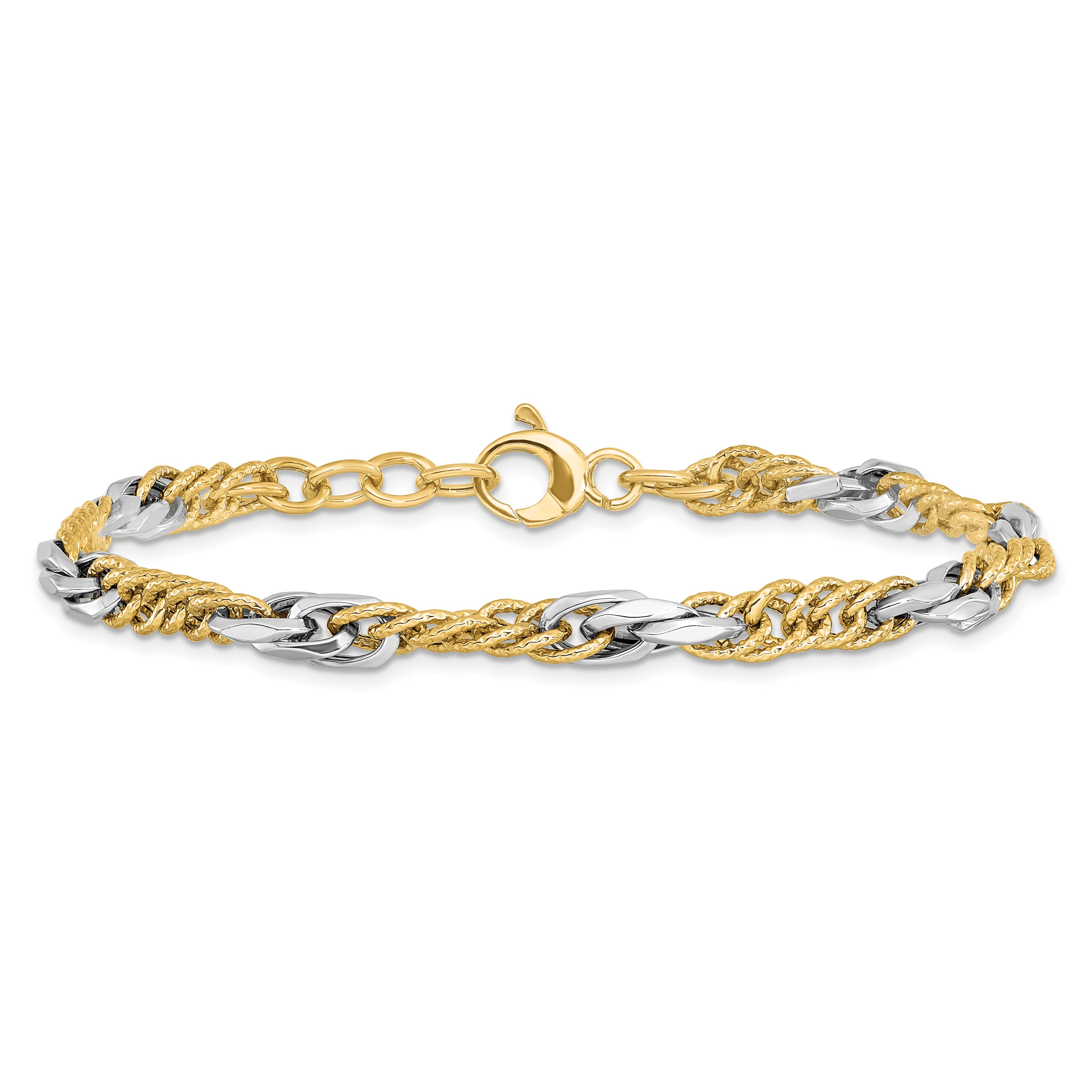 14K Two Tone Polished D/C Link W/ .5In Ext. Bracelet