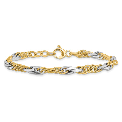 14K Two Tone Polished D/C Link W/ .5In Ext. Bracelet