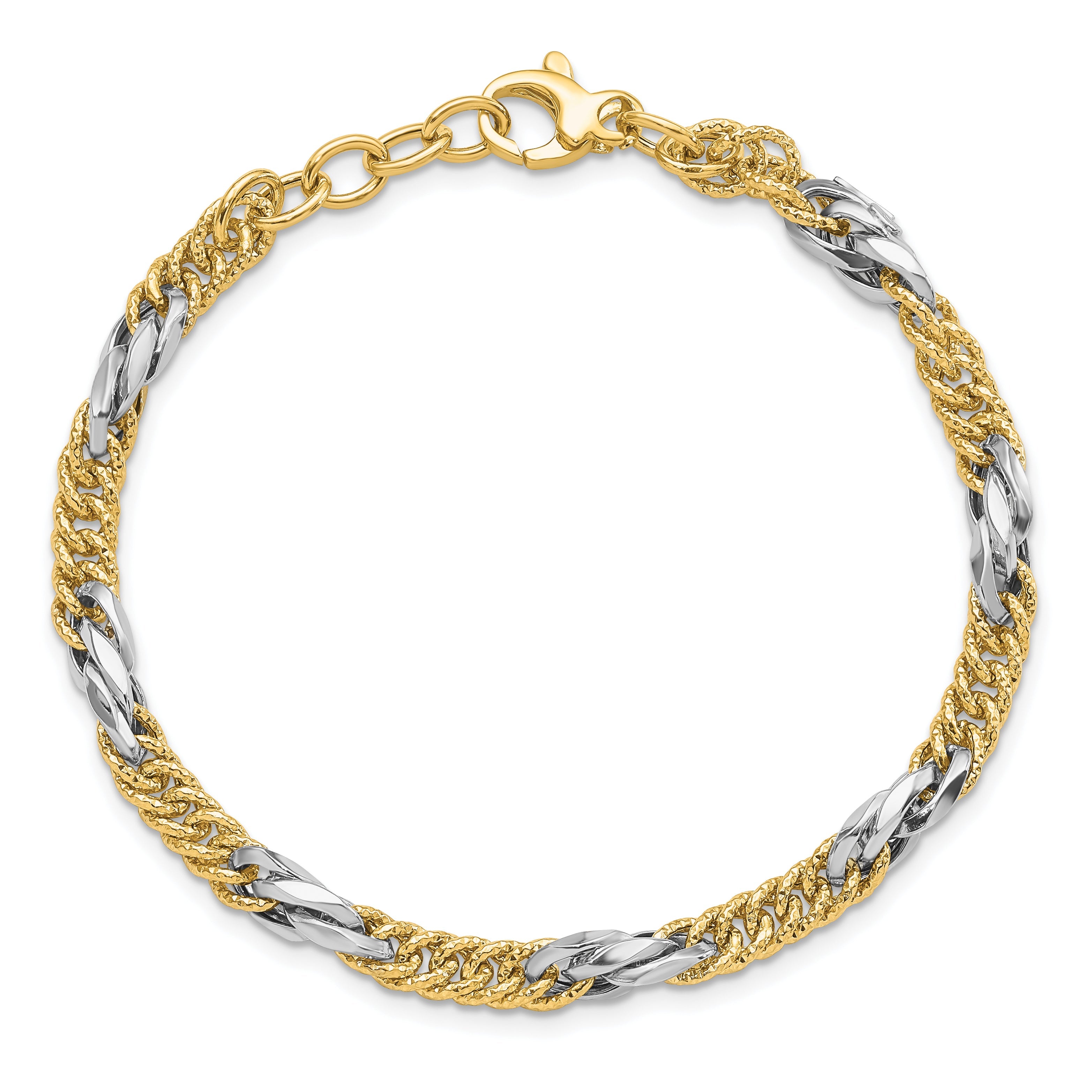 14K Two Tone Polished D/C Link W/ .5In Ext. Bracelet