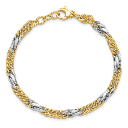 14K Two Tone Polished D/C Link W/ .5In Ext. Bracelet