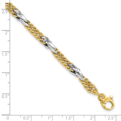 14K Two Tone Polished D/C Link W/ .5In Ext. Bracelet