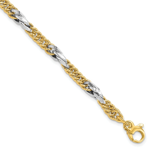 14K Two Tone Polished D/C Link W/ .5In Ext. Bracelet