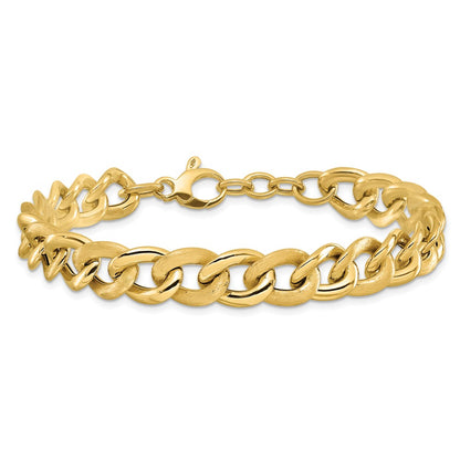 14K Yellow Gold Polished Scratch Finish Link W/ .75In Ext. Bracelet