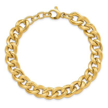 14K Yellow Gold Polished Scratch Finish Link W/ .75In Ext. Bracelet