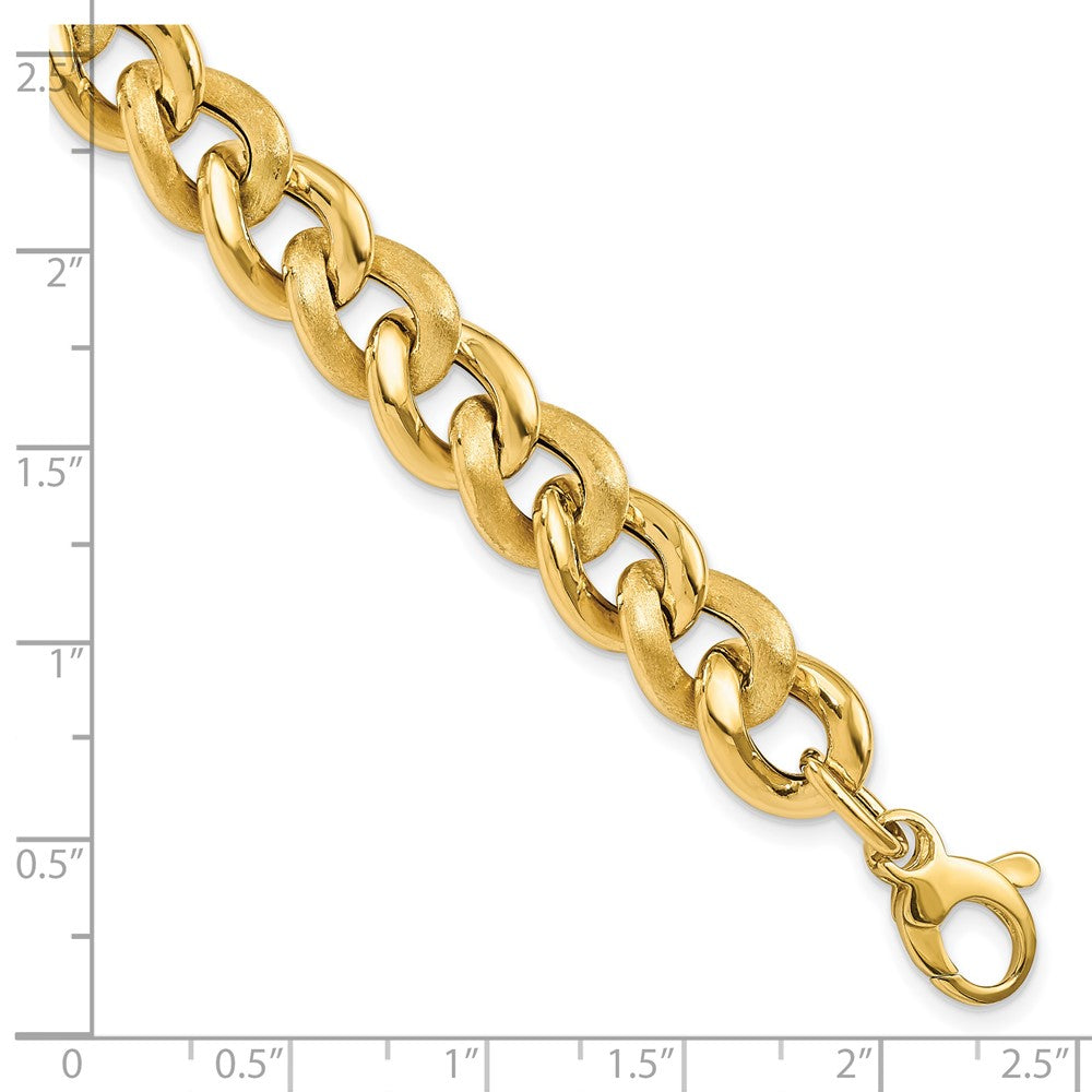 14K Yellow Gold Polished Scratch Finish Link W/ .75In Ext. Bracelet