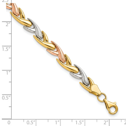14K Tri Color Polished And Brushed Link Bracelet