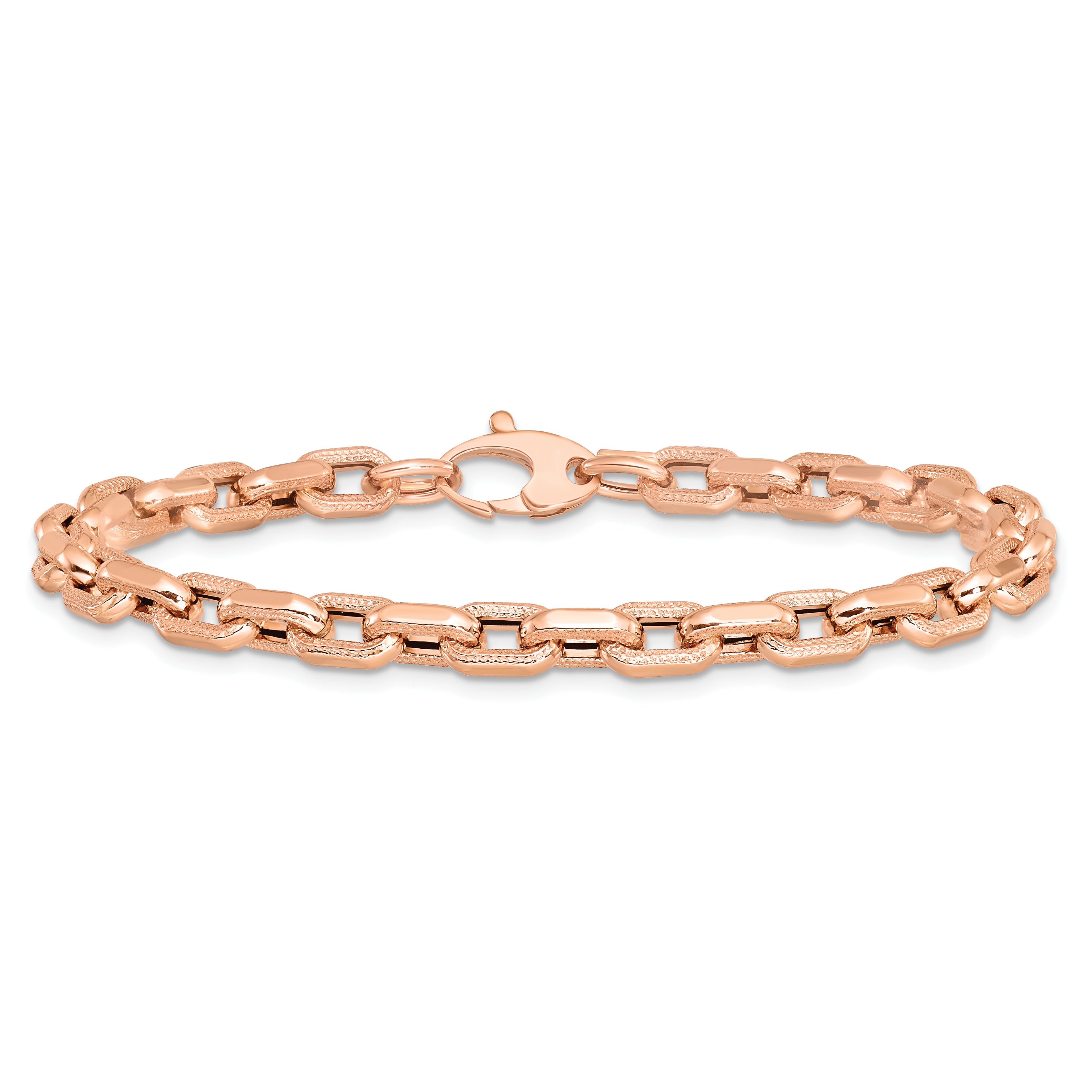 14K Rose Gold Polished And Textured Fancy Link Bracelet