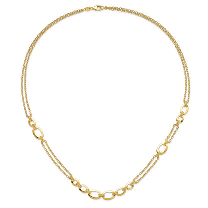 14K Yellow Gold Polished Fancy Double Stranded Link Necklace