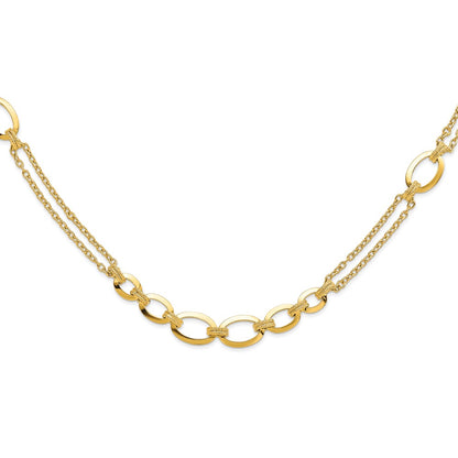 14K Yellow Gold Polished Fancy Double Stranded Link Necklace