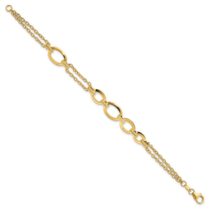 14K Yellow Gold Polished Fancy Double Stranded Link Bracelet
